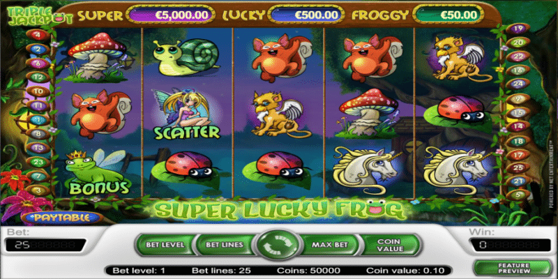 Super Lucky Frog jackpot slot screenshot.