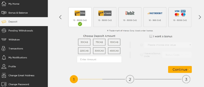 Interac deposit step 1