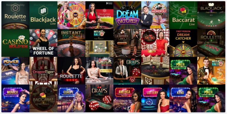 Live casino games list at an online casino.